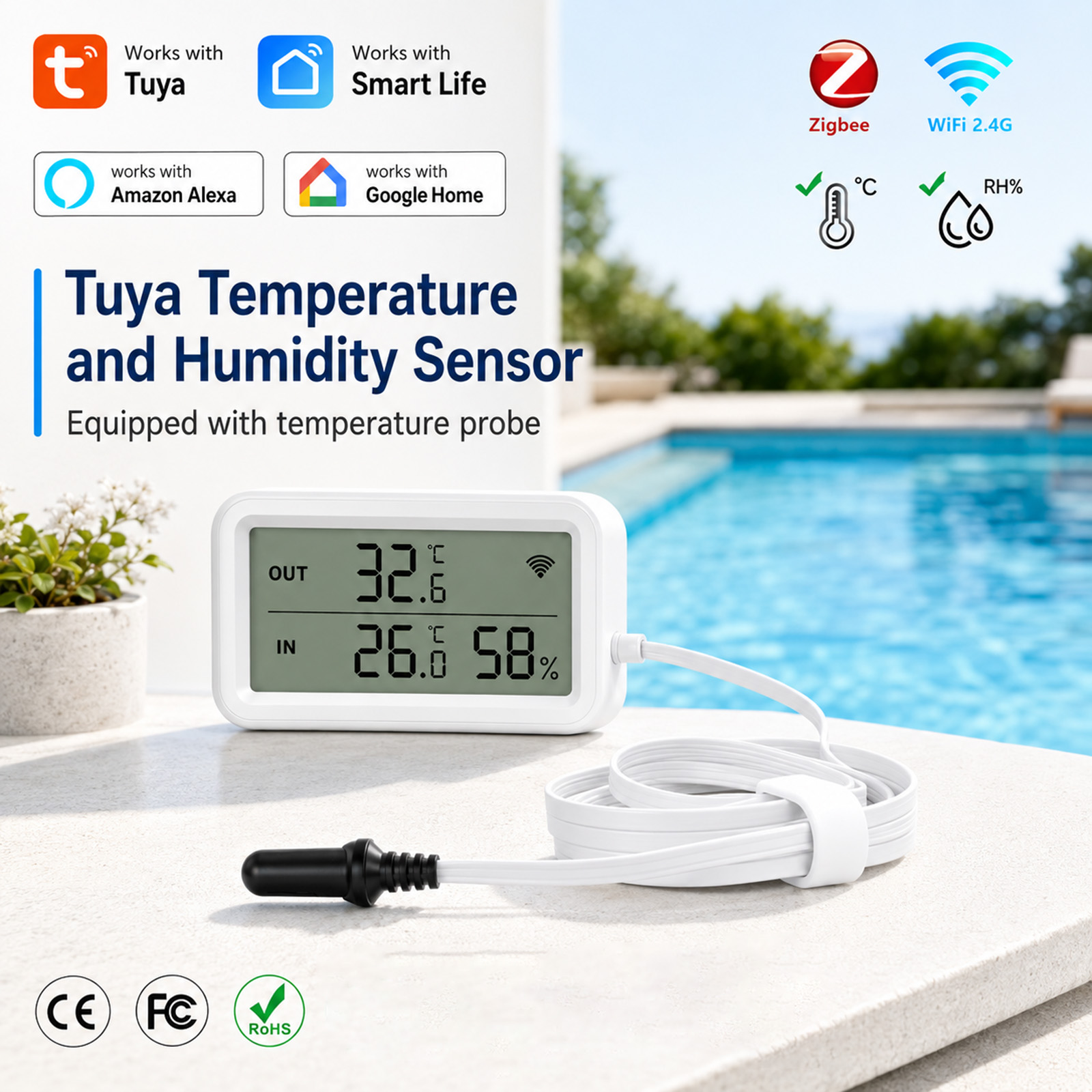 Digital Hygrometer Probe - مقياس حرارة ورطوبة خارجي مقاوم للماء