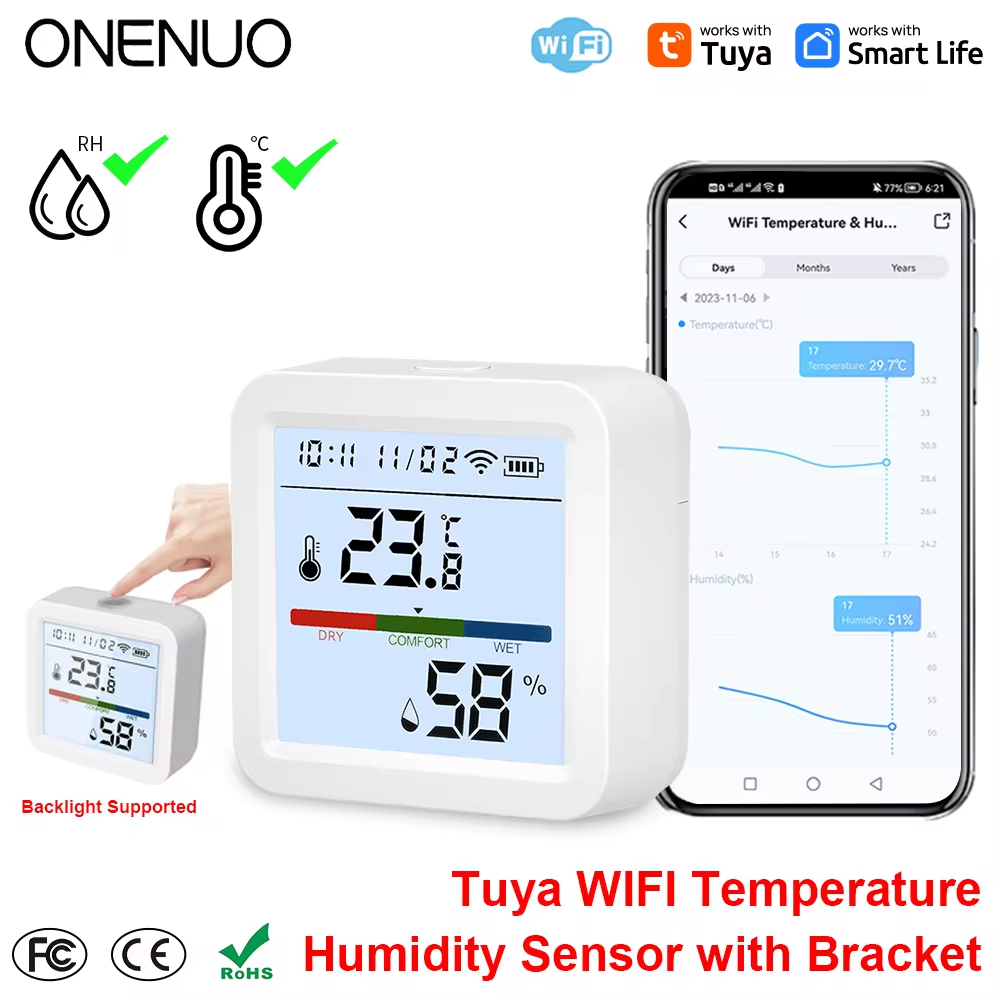 ONENUO Tuya WIFI مستشعر درجة ا - مراجعة Digital Hygrometer Probe وسعره